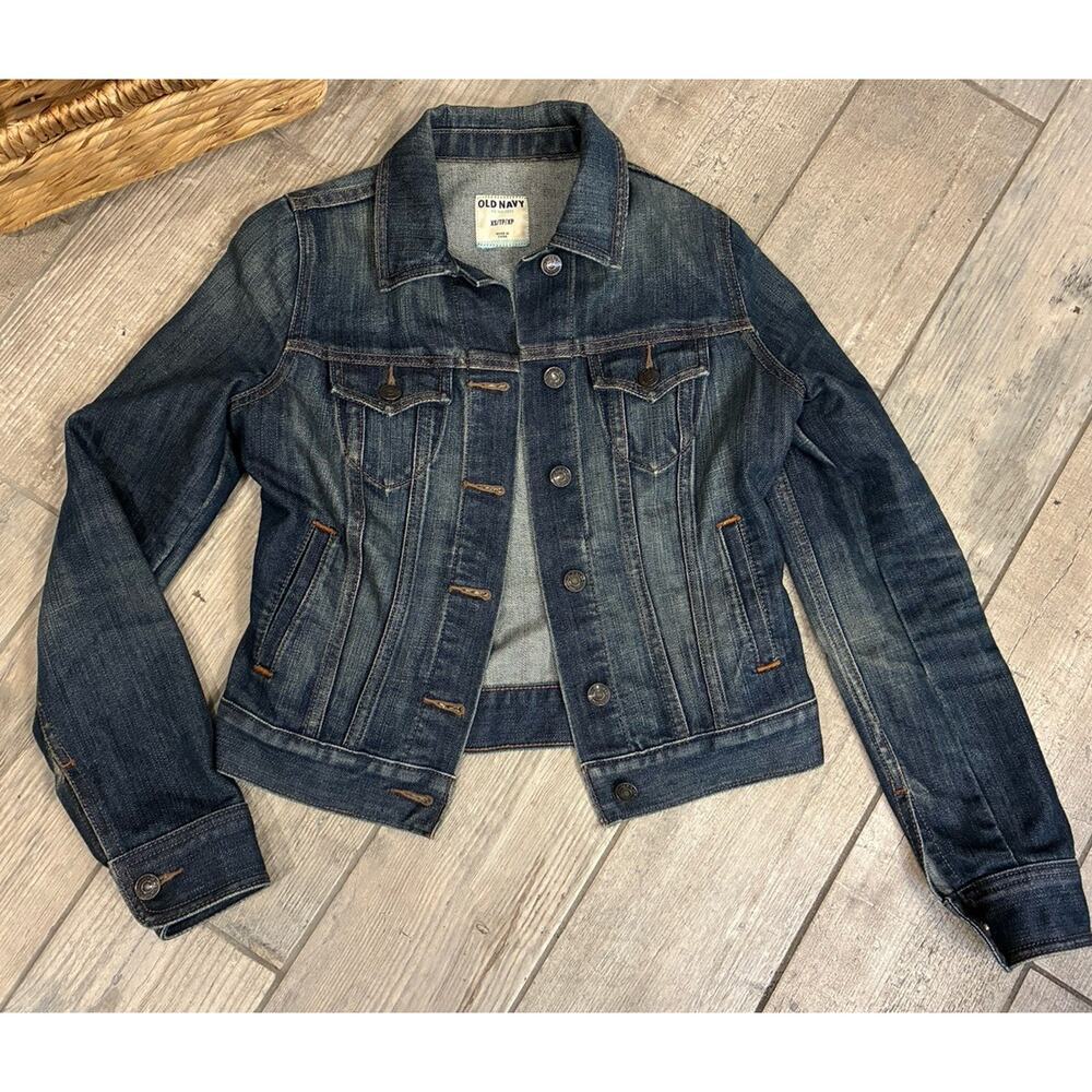Old Navy Classic Cropped Denim Trucker Jacket Dark Wash XS